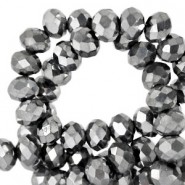 Faceted glass beads 4x3mm disc Grey metallic-pearl shine coating